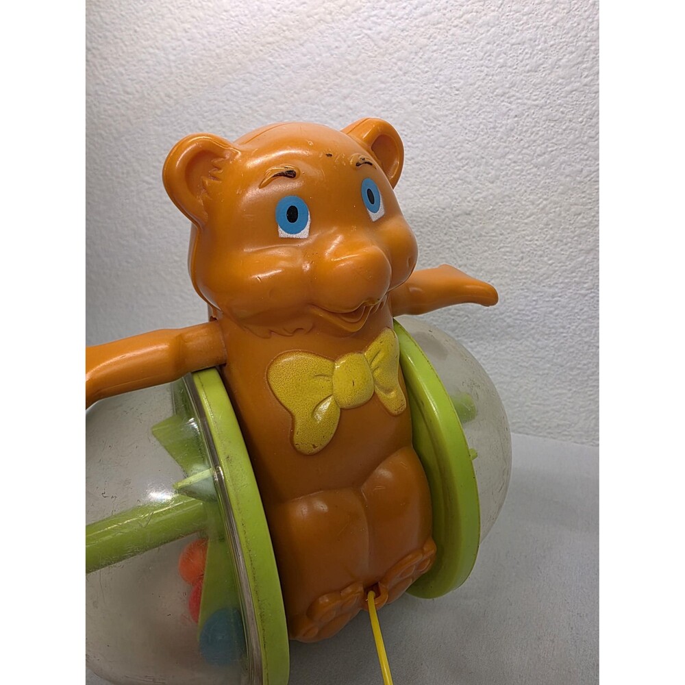 Vintage 1978 Fisher Price Pull Toy Bear, Rolling Activity Toy with Rattle Wheels - Picture 6 of 11